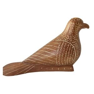 Unique handmade teak bird dove figurine wooden hidden‎ box Thailand  vintage